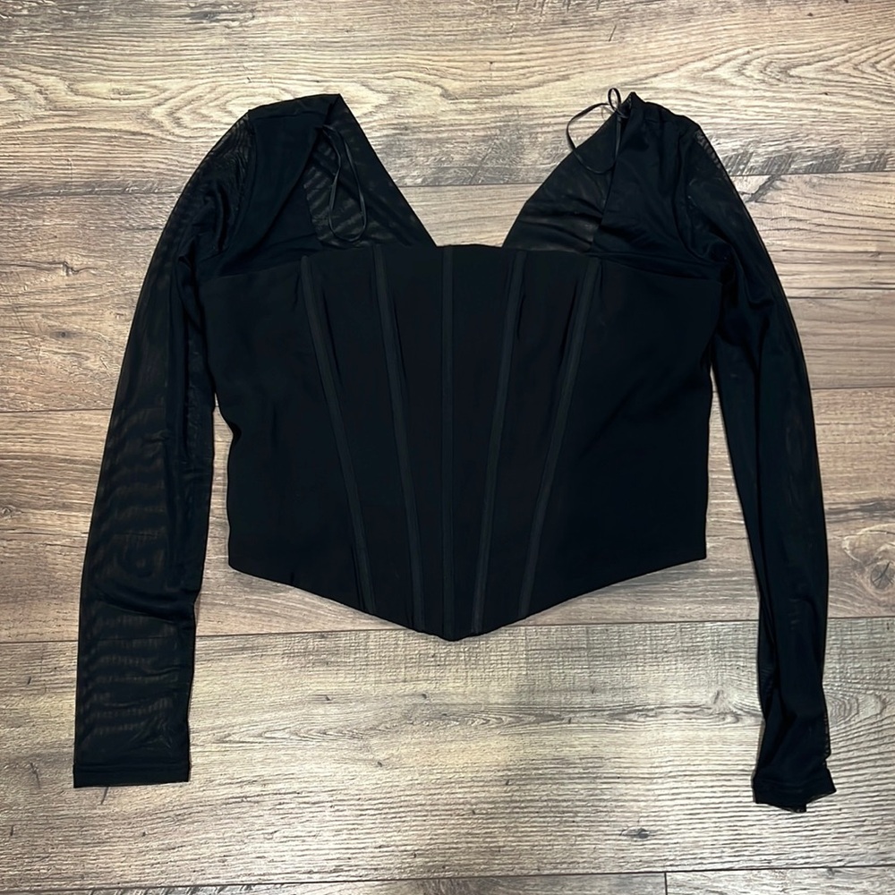 NWT Kittenish Black Mesh Long Sleeve Corset Top Size Large